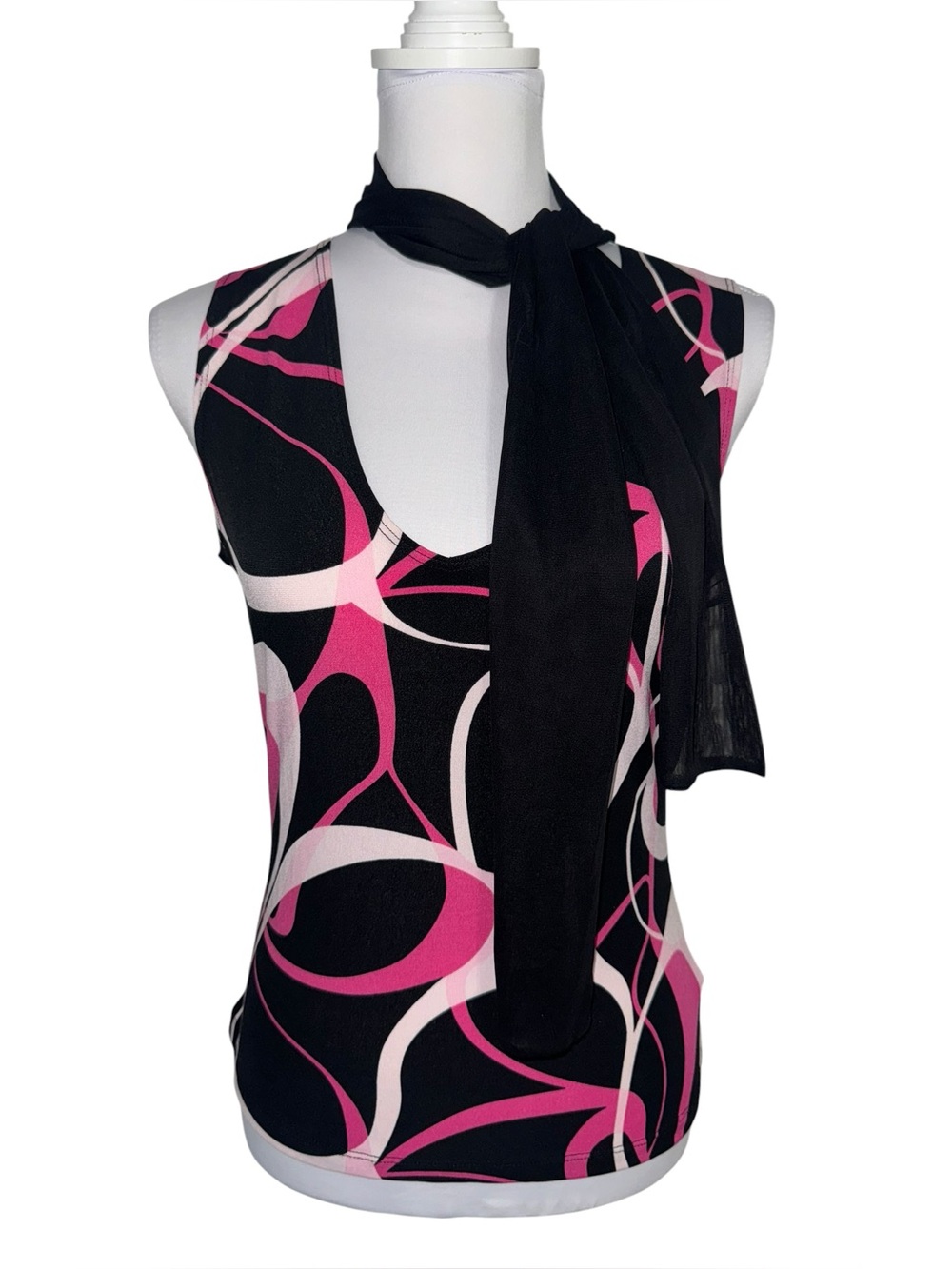 VTG Suzie In The City Medium Abstract Swirl Scarf Top Y2K Pink Black 2000
